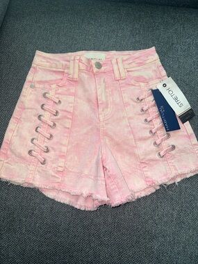 Habitual kid Pink Tie-Dye Lace-Up Denim Shorts with Frayed Hem